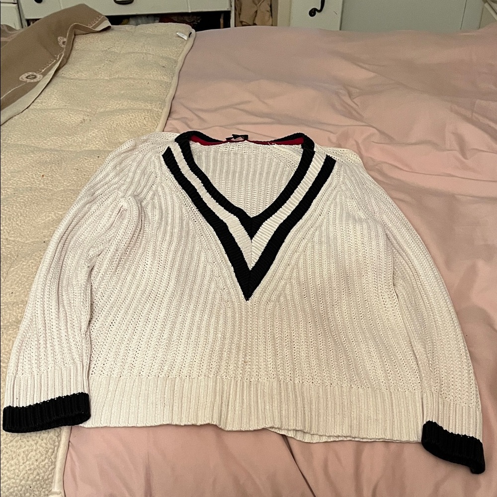 The Limited White and Black V-Neck Sweater